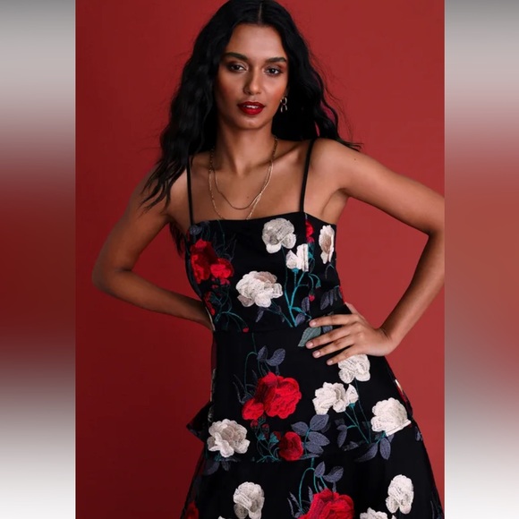 Lulus Forever Lovable Black Floral Embroidered Tiered Midi Dress - Picture 4 of 8